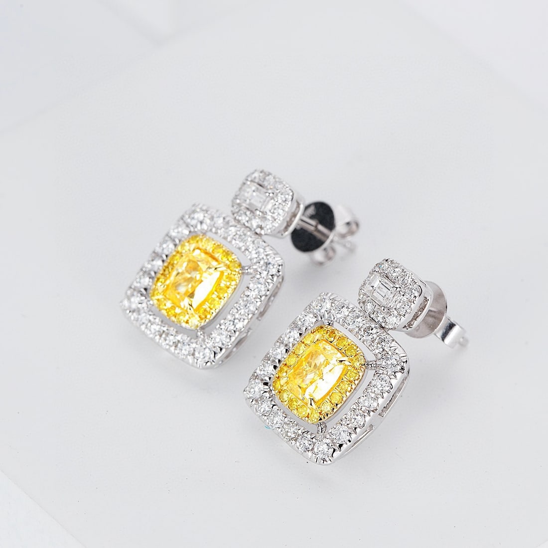 14k Gold 1.95 Ctw Natural Yellow Diamond & Diamond Earrings - 4