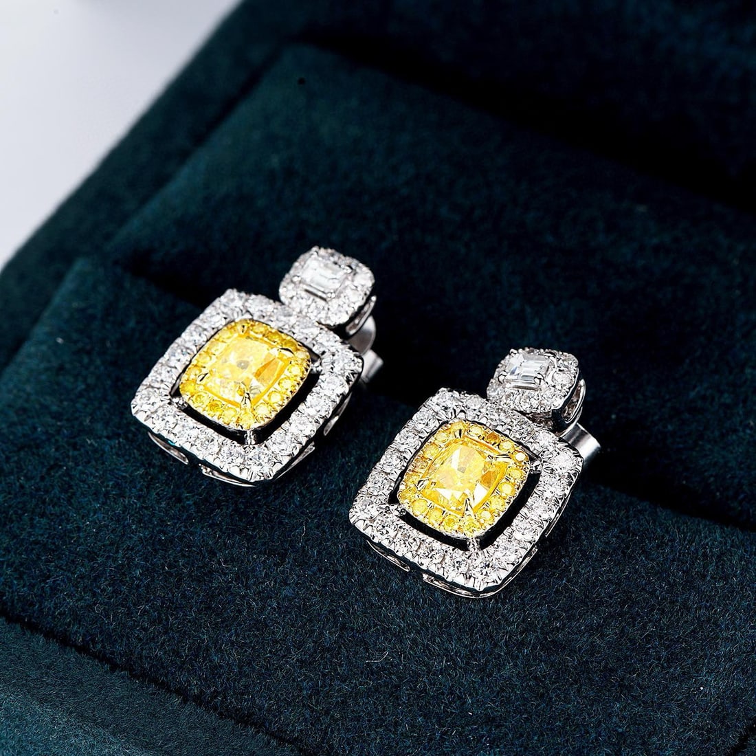 14k Gold 1.95 Ctw Natural Yellow Diamond & Diamond Earrings - 5