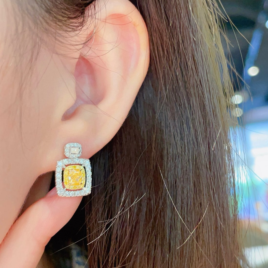 14k Gold 1.95 Ctw Natural Yellow Diamond & Diamond Earrings - 6