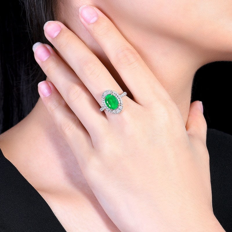 14k Gold 3.38 Ctw Vivid Green Natural Emerald & Diamond Ring - 7