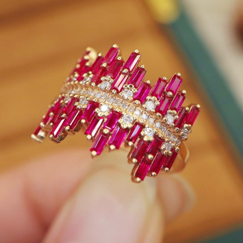 14k Gold 1.55 Ctw Natural Ruby & Diamond Ring - 2