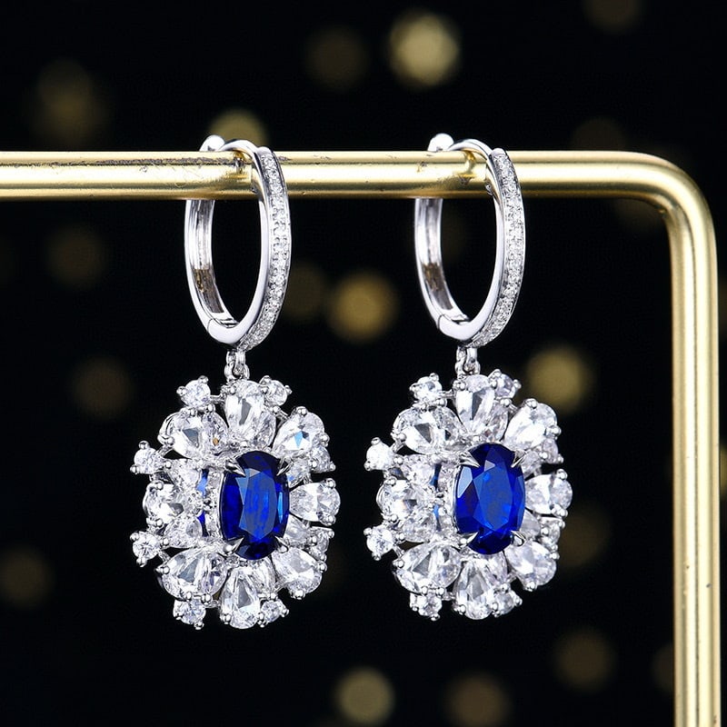 14k Gold 1.98 Ctw Natural Sapphire & Diamond Earrings - 3