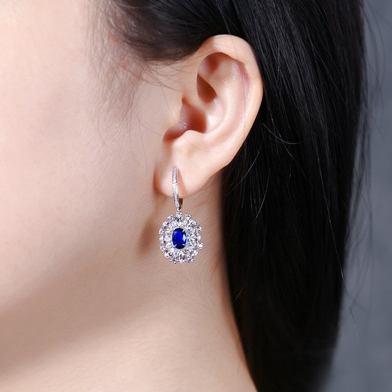 14k Gold 1.98 Ctw Natural Sapphire & Diamond Earrings - 5