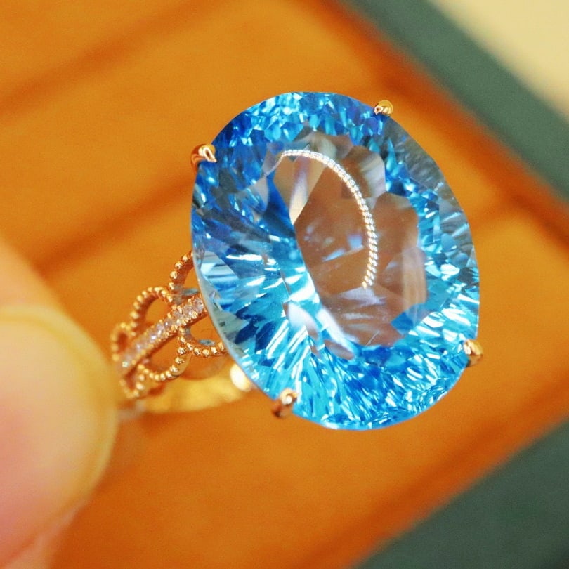 14k Gold 15.75 Ctw Natural Topaz & Diamond Ring - 4