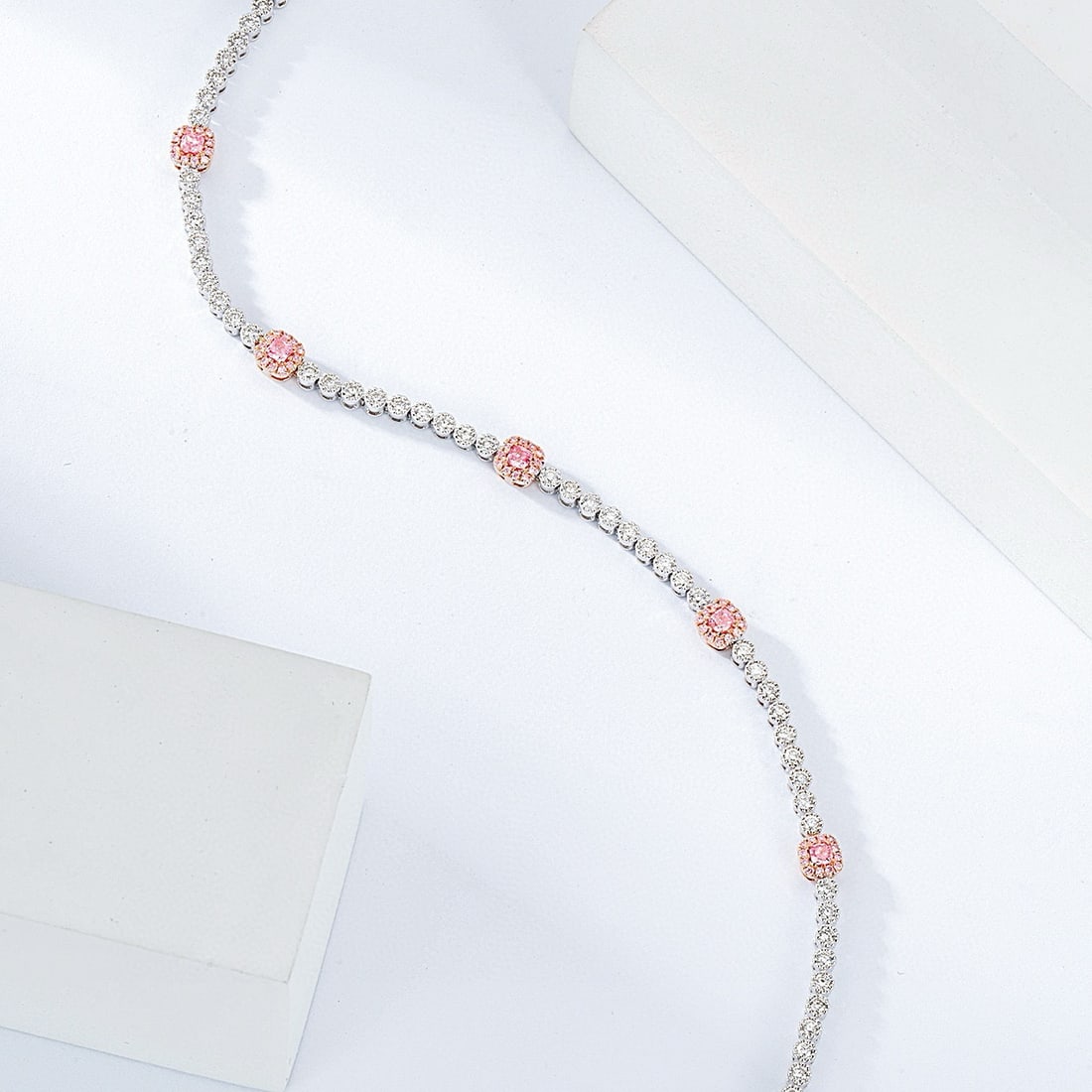 14k Gold 1.56 Ctw Natural Pink Diamond & Diamond Bracelet - 6