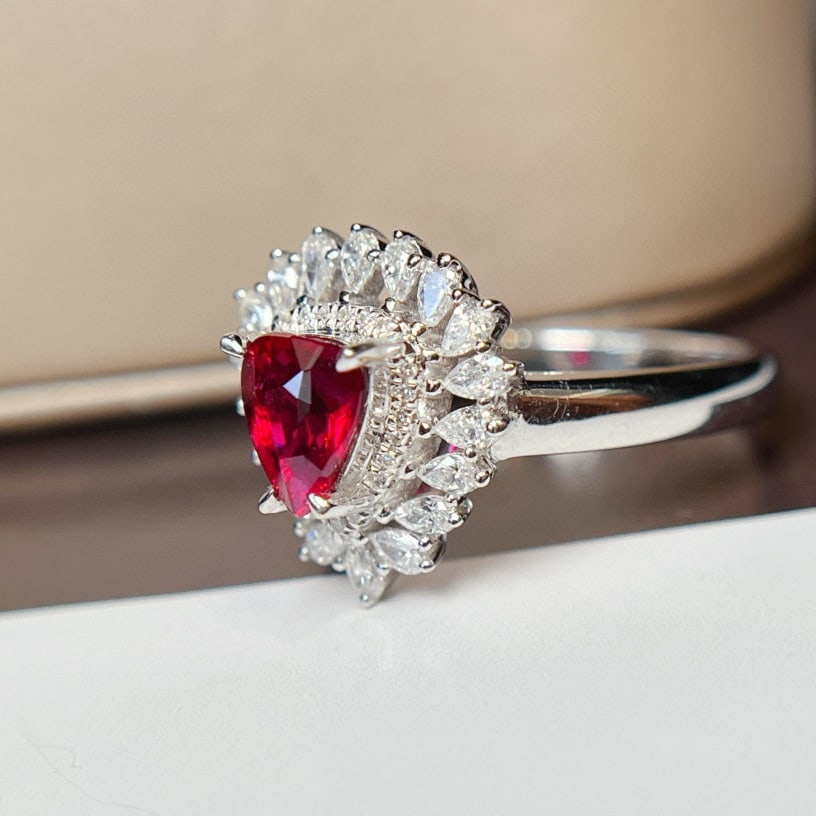 14k Gold 1.25 Ct Natural Ruby & Diamond Ring - 7