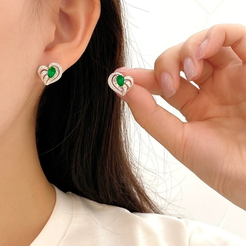 14k Gold 1.23 Ctw Vivid Green Natural Emerald & Diamond Earrings - 4