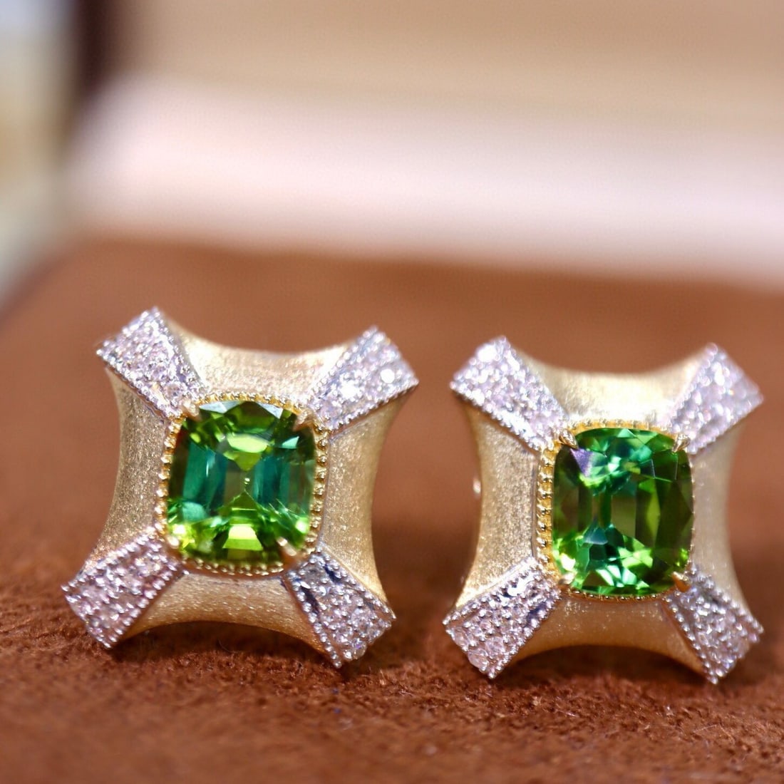 14k Gold 2.18 Ctw Natural Tourmaline & Diamond Earrings - 2