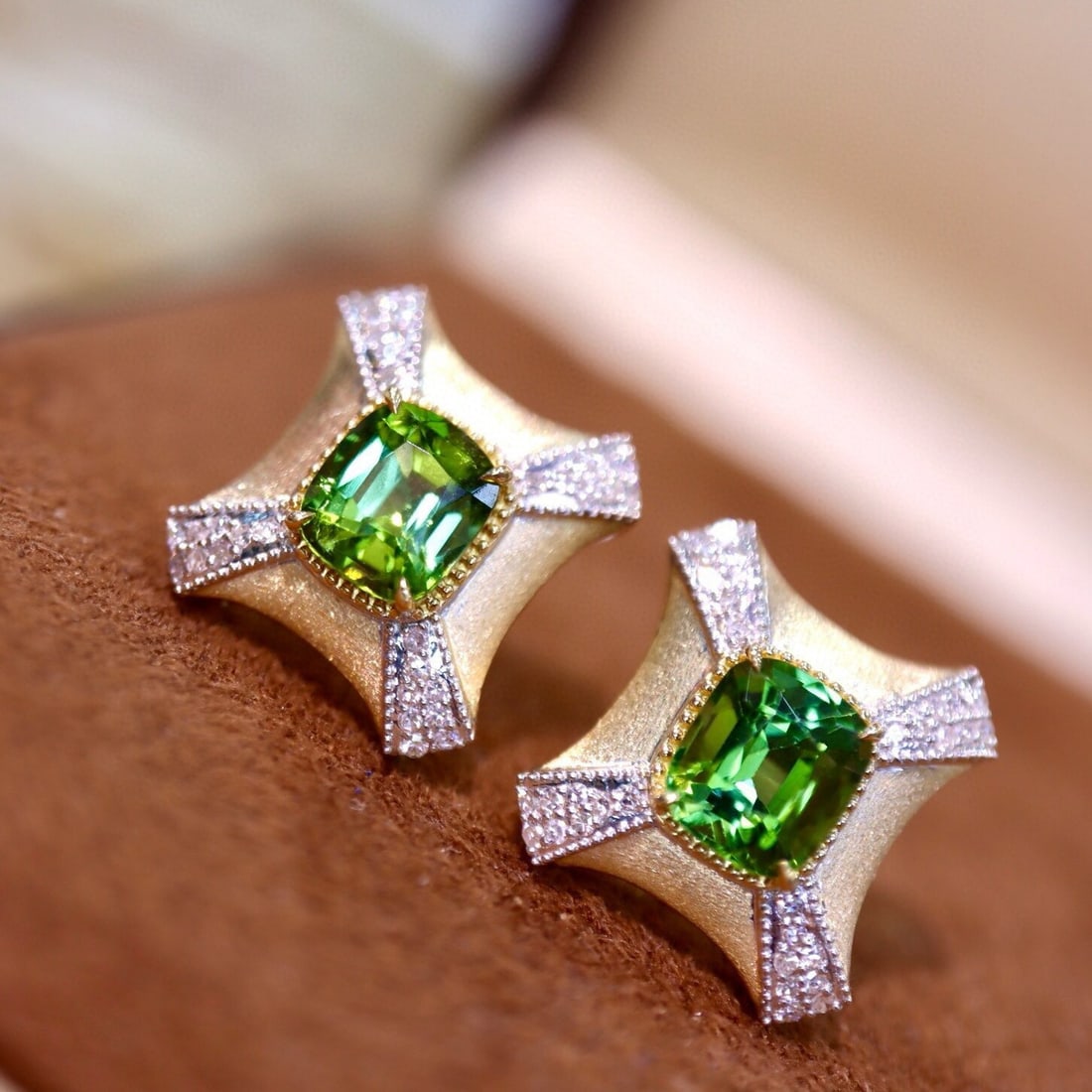 14k Gold 2.18 Ctw Natural Tourmaline & Diamond Earrings - 3