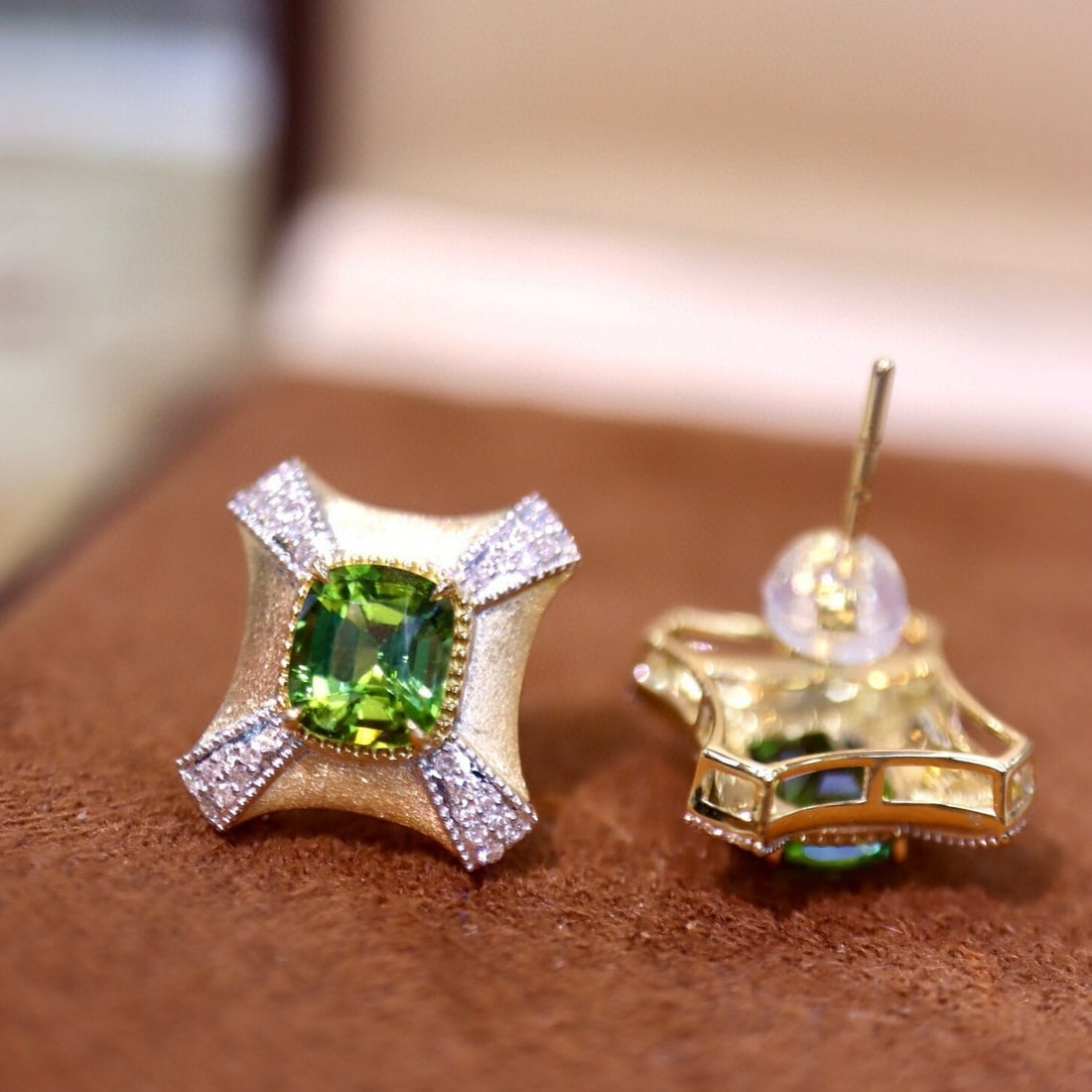 14k Gold 2.18 Ctw Natural Tourmaline & Diamond Earrings - 4