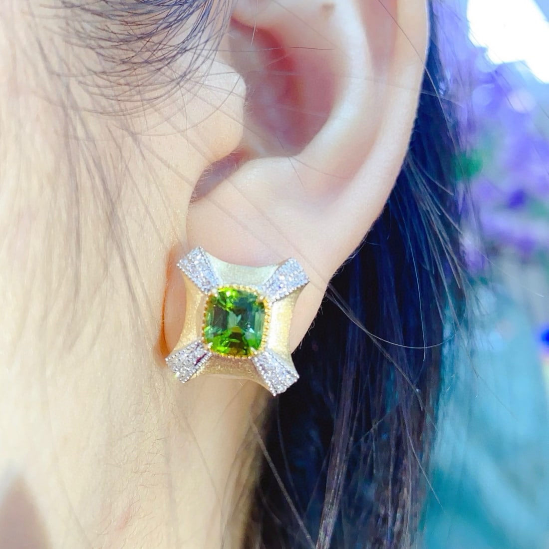 14k Gold 2.18 Ctw Natural Tourmaline & Diamond Earrings - 5