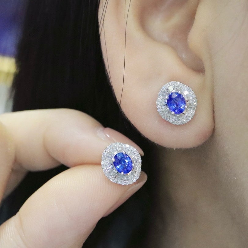 14k Gold 1.66 Ctw Natural Sapphire & Diamond Earrings - 5