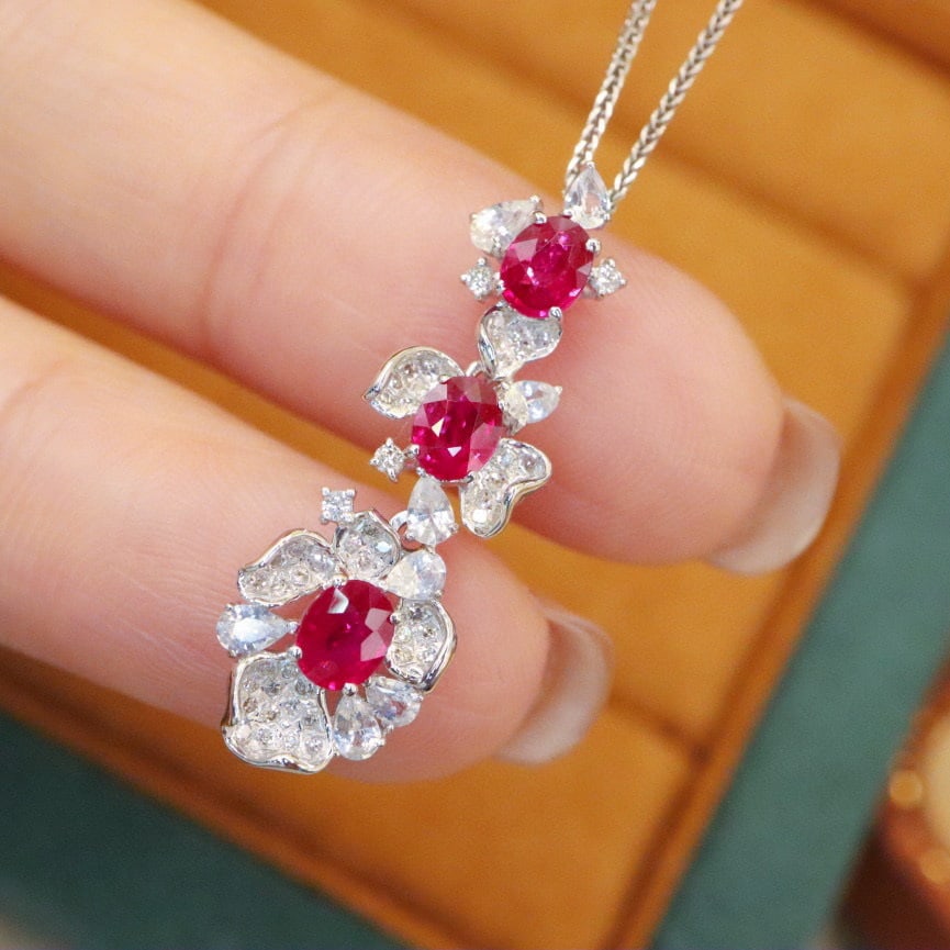 14k Gold 0.99 Ctw Natural Ruby & Diamond Pendant( Without Chain ) - 3