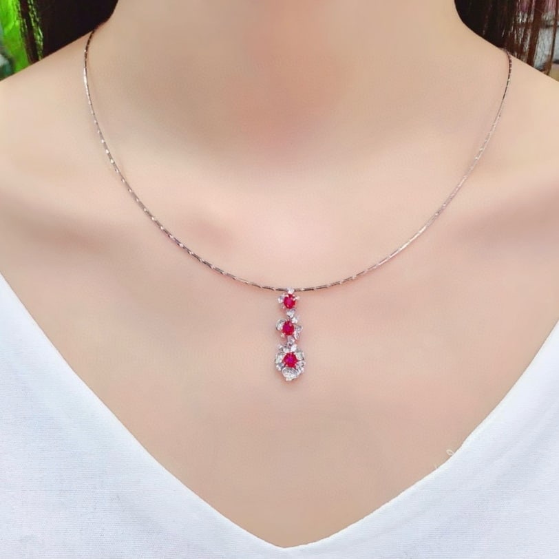 14k Gold 0.99 Ctw Natural Ruby & Diamond Pendant( Without Chain ) - 5