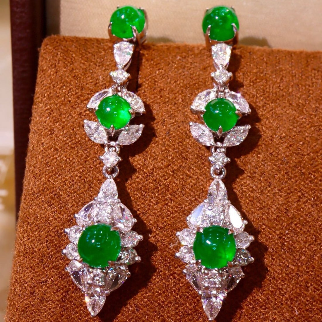 14k Gold 5.87 Ctw Vivid Green Natural Emerald & Diamond Earrings - 5