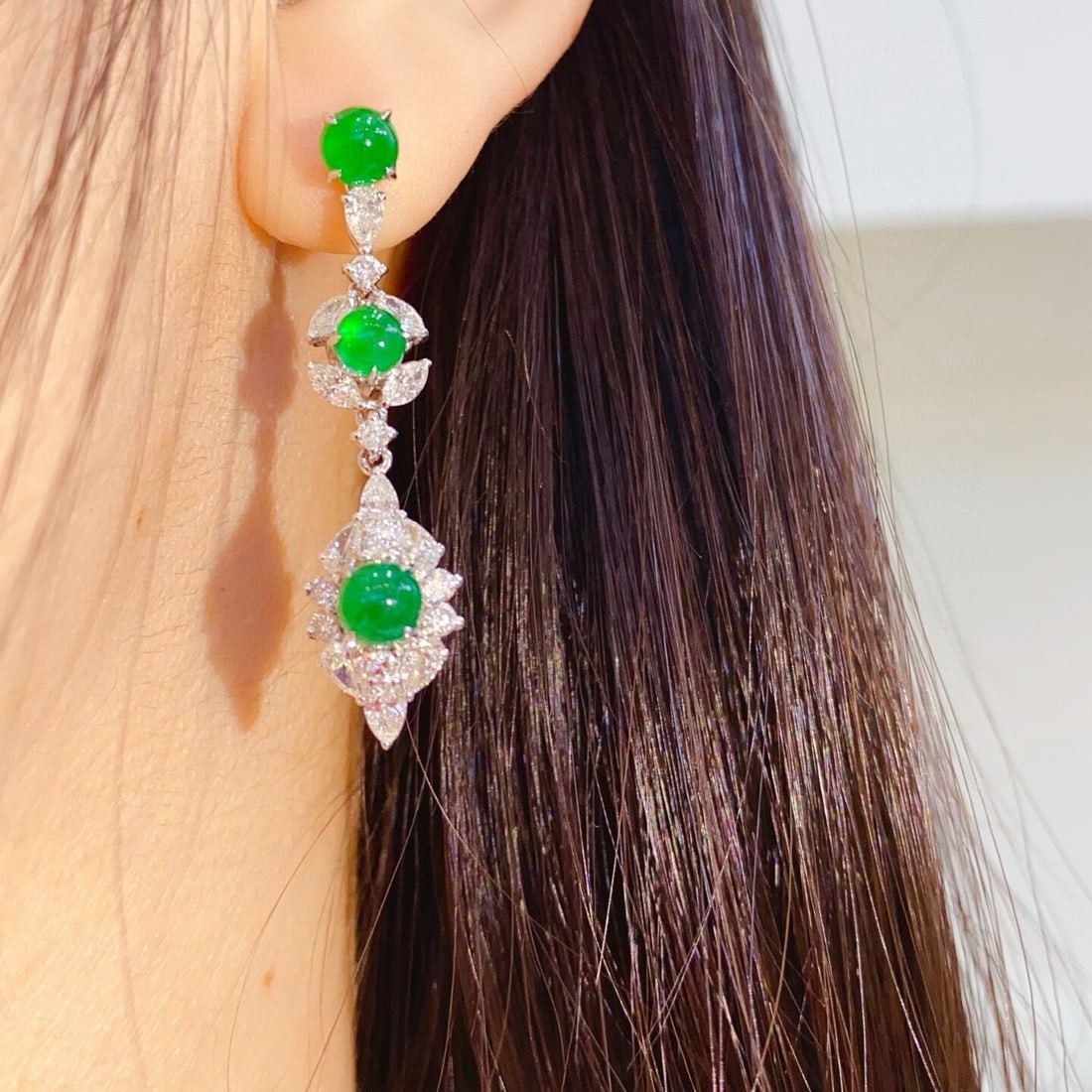 14k Gold 5.87 Ctw Vivid Green Natural Emerald & Diamond Earrings - 6