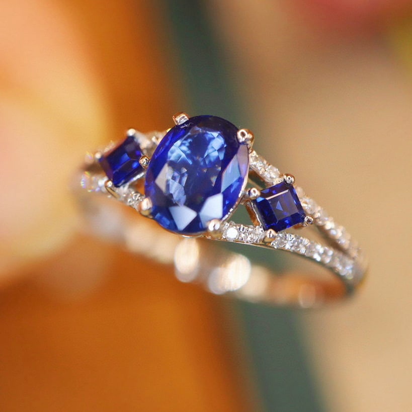 14k Gold 0.89 Ctw Natural Sapphire & Diamond Ring - 3