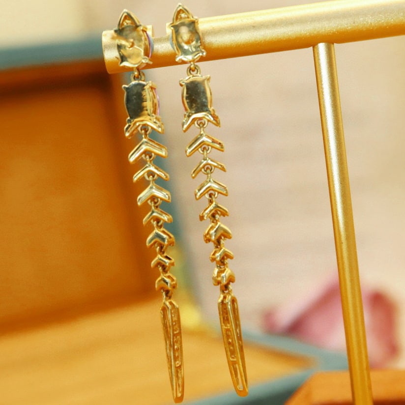 14k Gold 2.26 Ctw Natural Padparadscha Sapphire & Diamond Earrings - 4