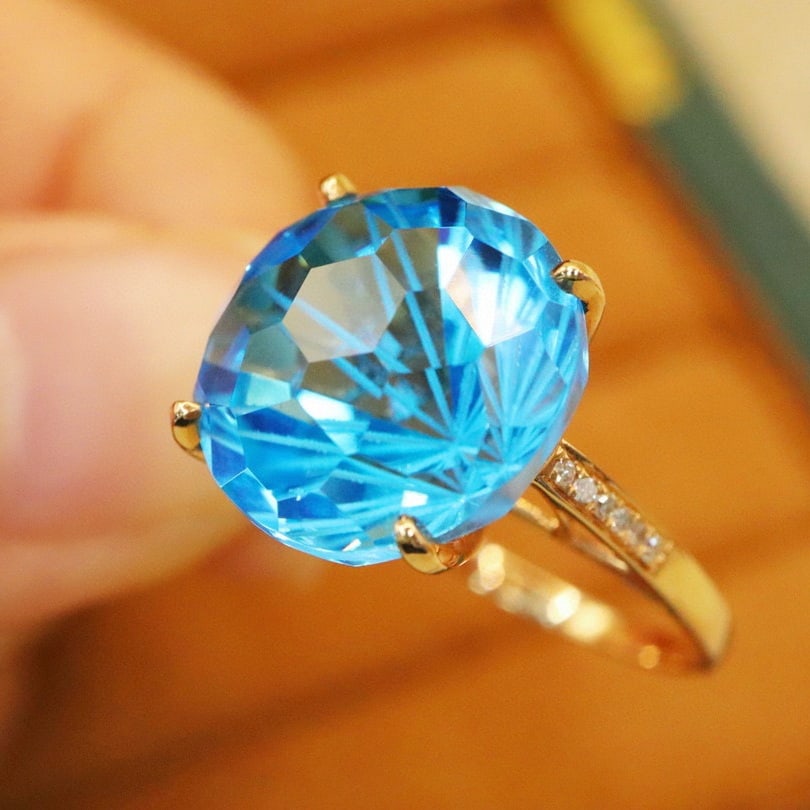 14k Gold 12.78 Ctw Natural Topaz & Diamond Ring - 3