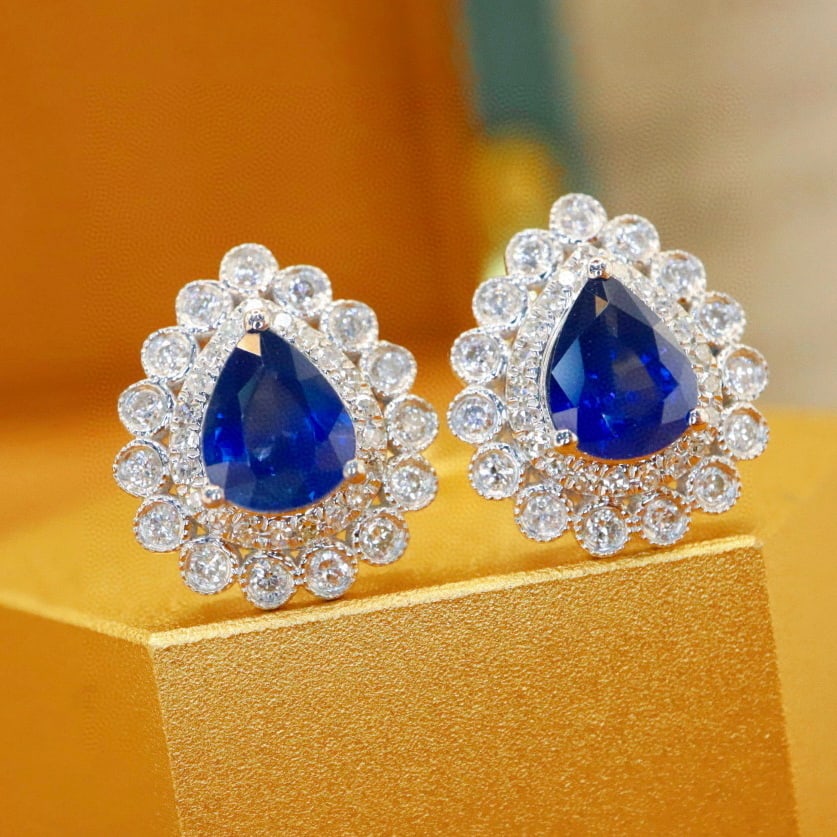 14k Gold 1.81 Ctw Natural Sapphire & Diamond Earrings - 2