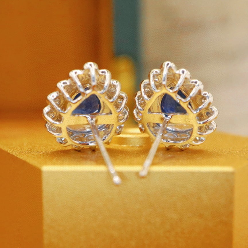 14k Gold 1.81 Ctw Natural Sapphire & Diamond Earrings - 4