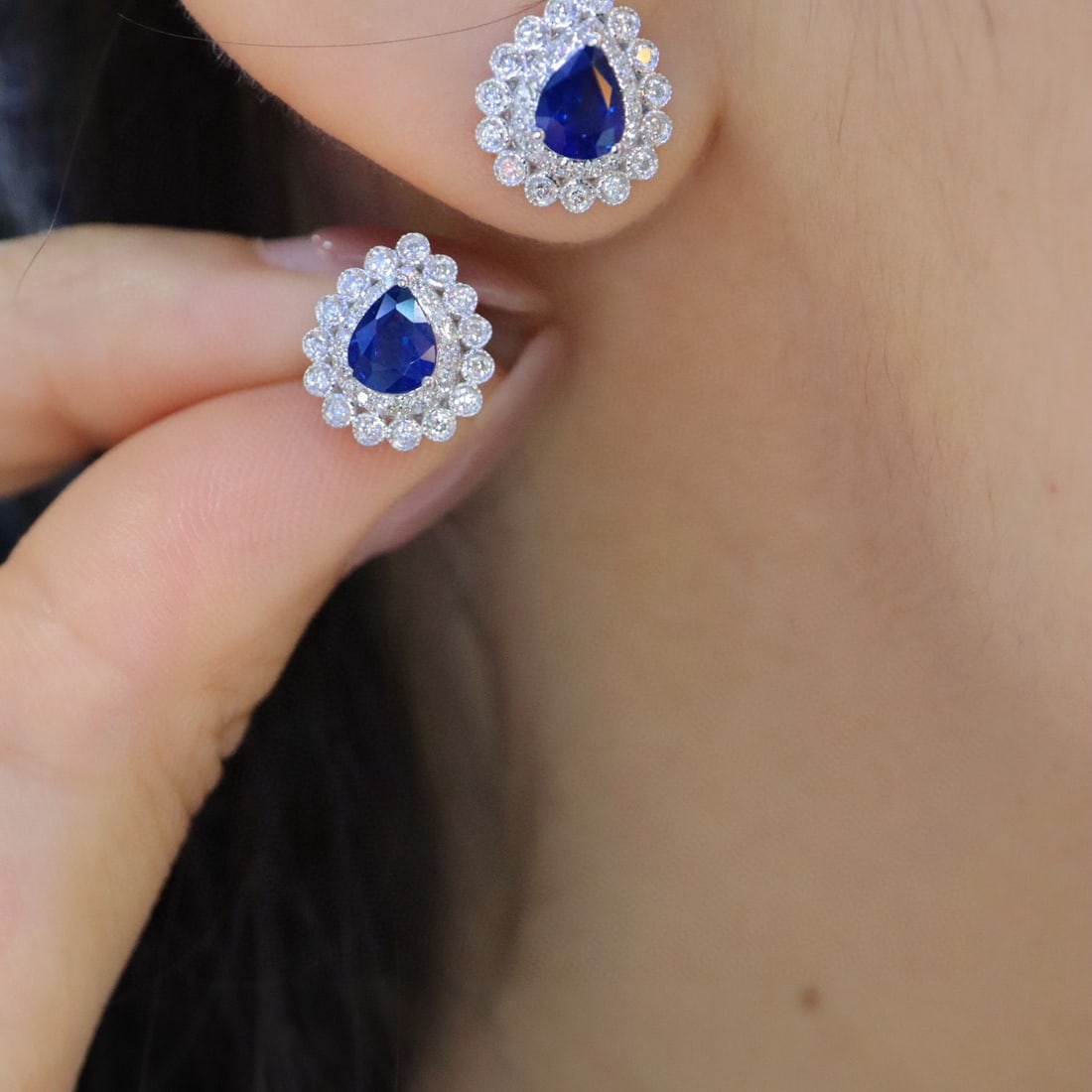 14k Gold 1.81 Ctw Natural Sapphire & Diamond Earrings - 5