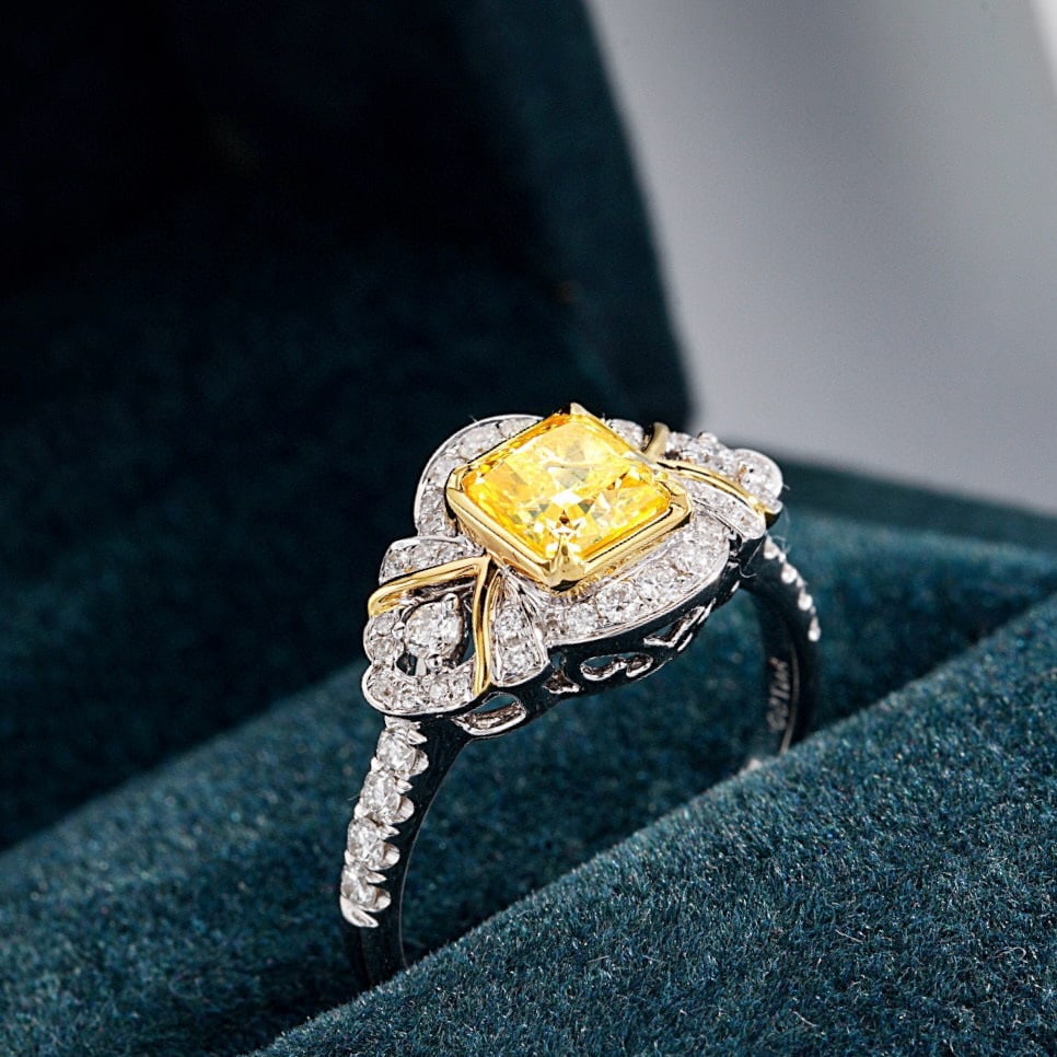 14k Gold 1.43 Ctw Natural Yellow Diamond & Diamond Ring - 2