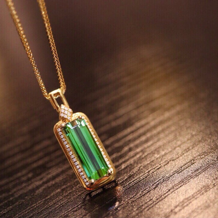 14k Gold 4.48 Ct Natural Tourmaline & Diamond Pendant( Without Chain ) - 2