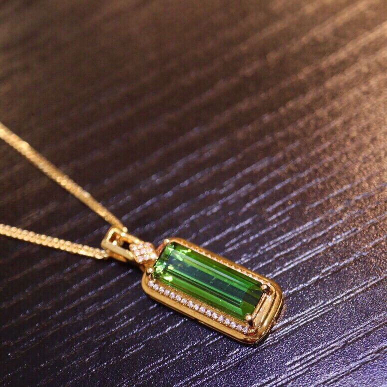14k Gold 4.48 Ct Natural Tourmaline & Diamond Pendant( Without Chain ) - 4