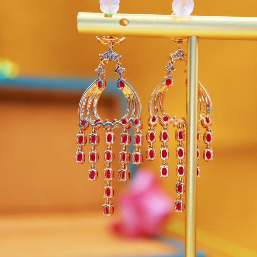 14k Gold 5.13 Ctw Natural Ruby & Diamond Earrings - 4