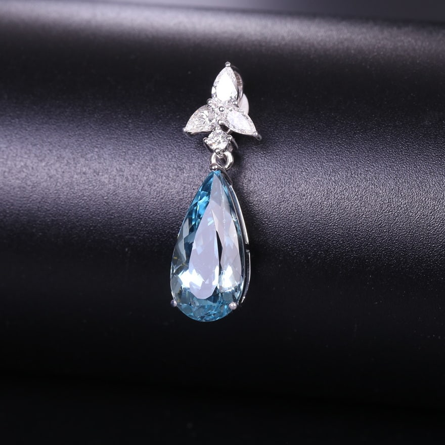 14k Gold 2.94 Ctw Natural Aquamarine & Diamond Pendant( Without Chain ) - 3