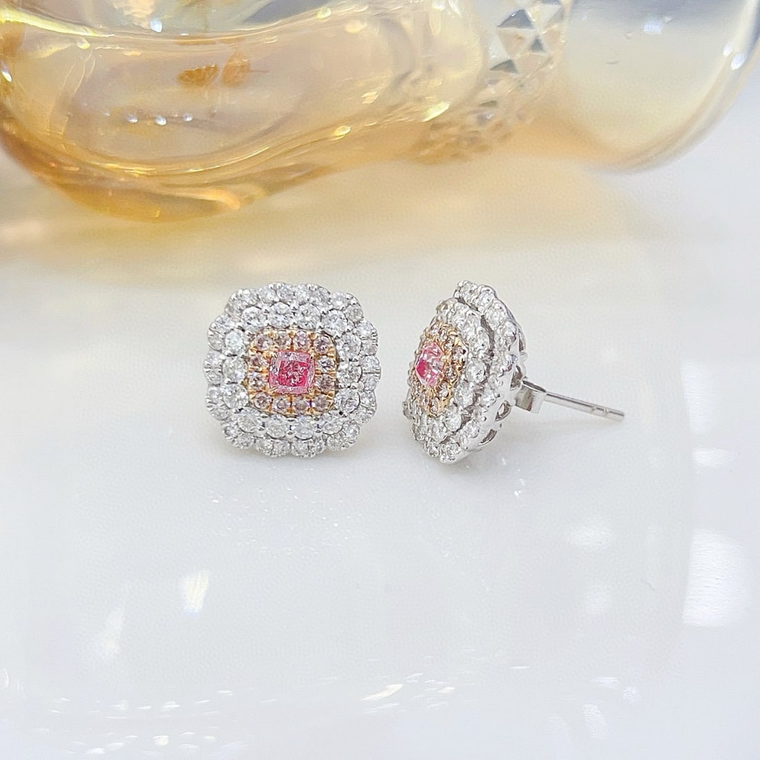 14k Gold 1.62 Ctw Natural Pink Diamond & Diamond Earrings - 3