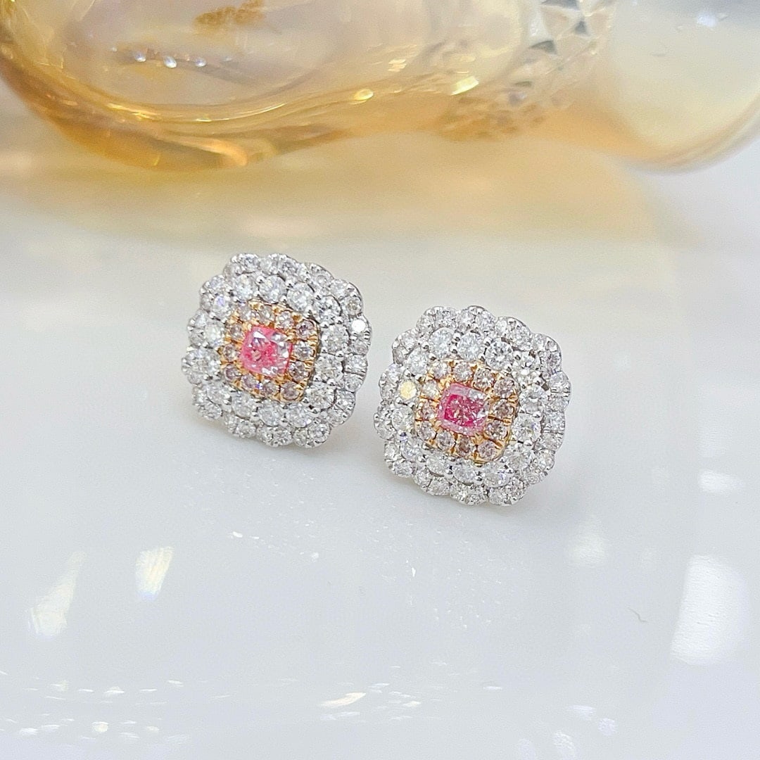 14k Gold 1.62 Ctw Natural Pink Diamond & Diamond Earrings - 4