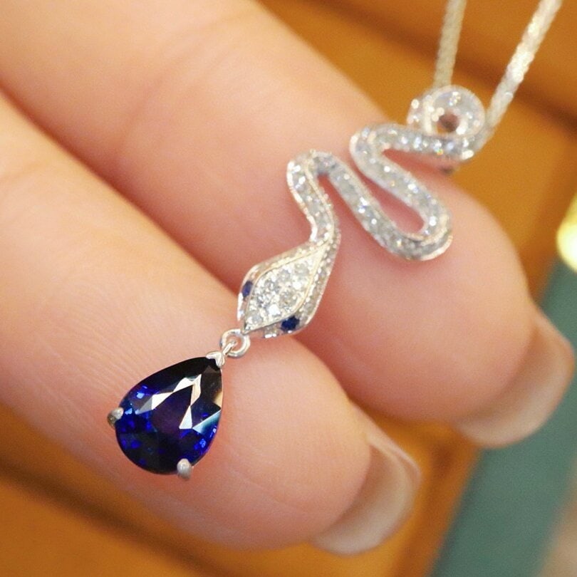 14k Gold 1.35 Ctw Natural Sapphire & Diamond Pendant( Without Chain ) - 3