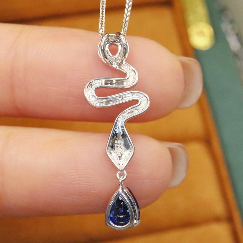 14k Gold 1.35 Ctw Natural Sapphire & Diamond Pendant( Without Chain ) - 4