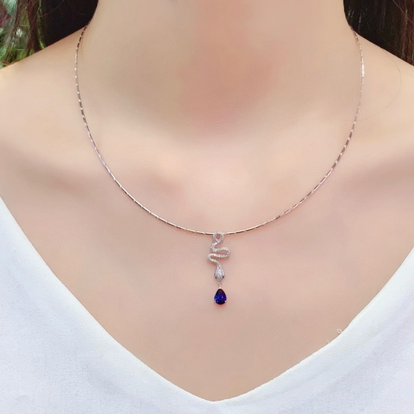 14k Gold 1.35 Ctw Natural Sapphire & Diamond Pendant( Without Chain ) - 5