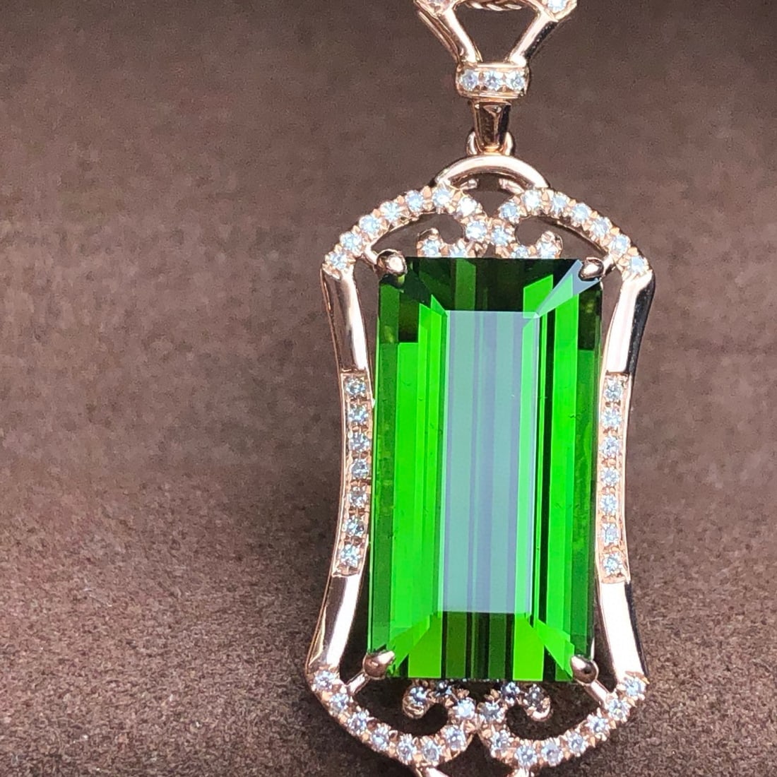 14k Gold 9.8 Ct Natural Tourmaline & Diamond Pendant( Without Chain ) - 5