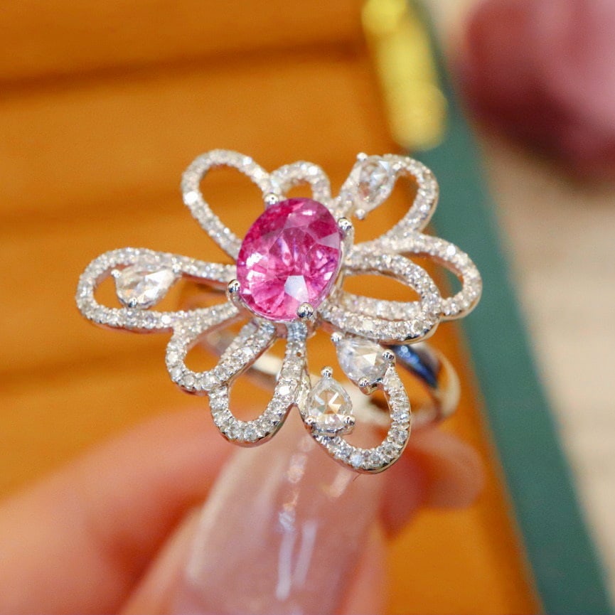 14k Gold 1.94 Ctw Natural Padparadscha Sapphire & Diamond Ring - 2