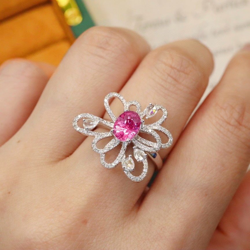 14k Gold 1.94 Ctw Natural Padparadscha Sapphire & Diamond Ring - 5