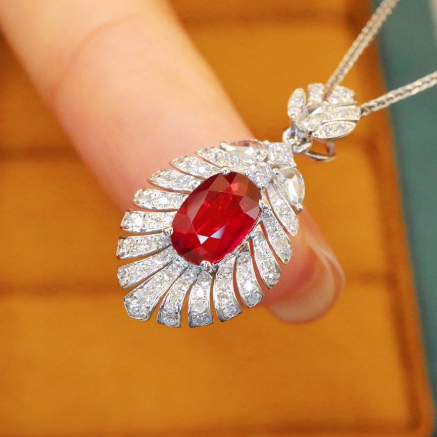 14k Gold 1.39 Ctw Natural Ruby & Diamond Pendant( Without Chain ) - 2