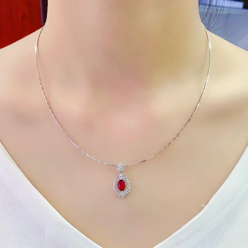 14k Gold 1.39 Ctw Natural Ruby & Diamond Pendant( Without Chain ) - 5