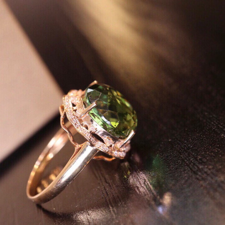 14k Gold 8.84 Ct Natural Tourmaline & Diamond Ring - 5