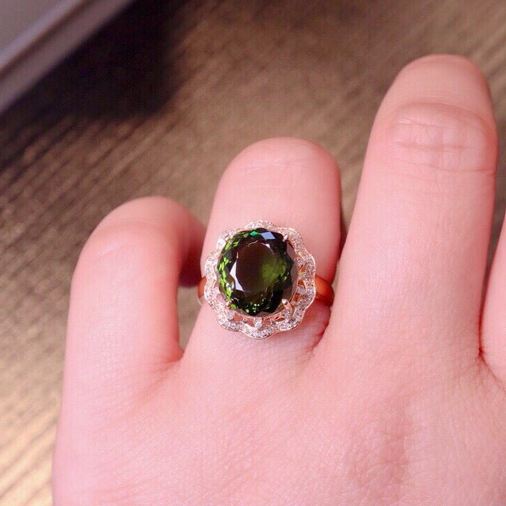 14k Gold 8.84 Ct Natural Tourmaline & Diamond Ring - 6