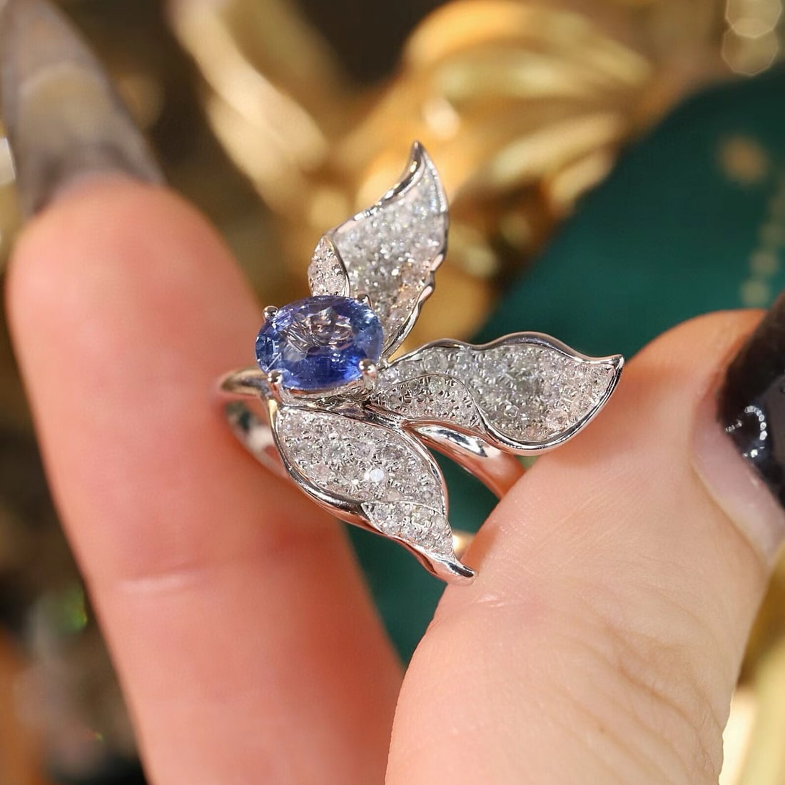 14k Gold 1.68 Ctw Natural Sapphire & Diamond Ring - 2