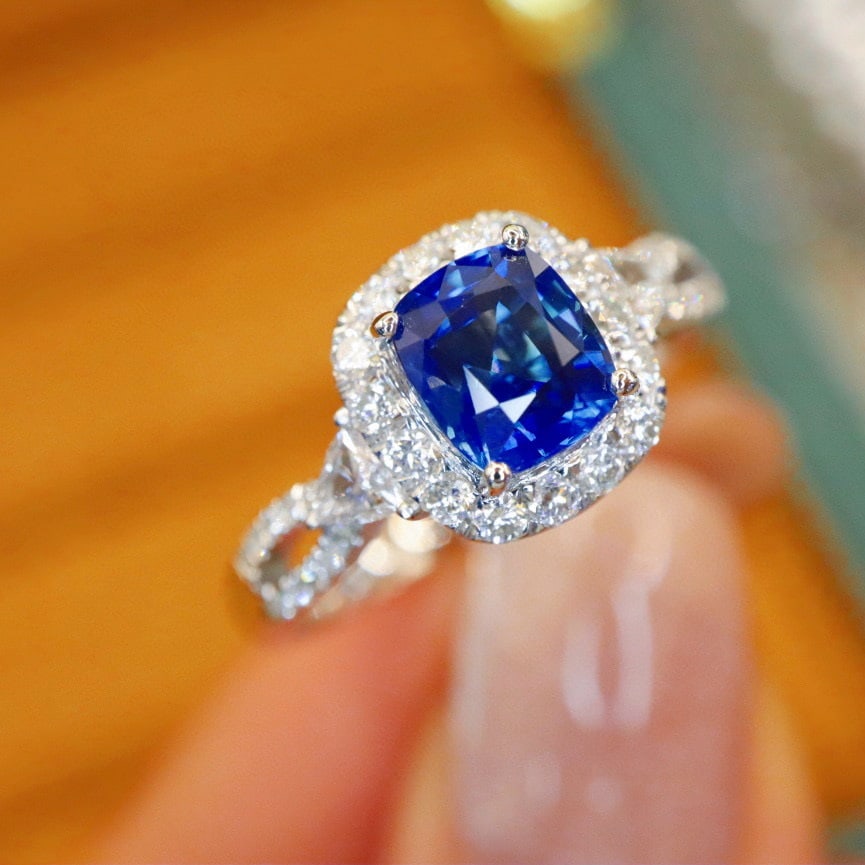 14k Gold 1.60 Ctw Natural Sapphire & Diamond Ring - 3