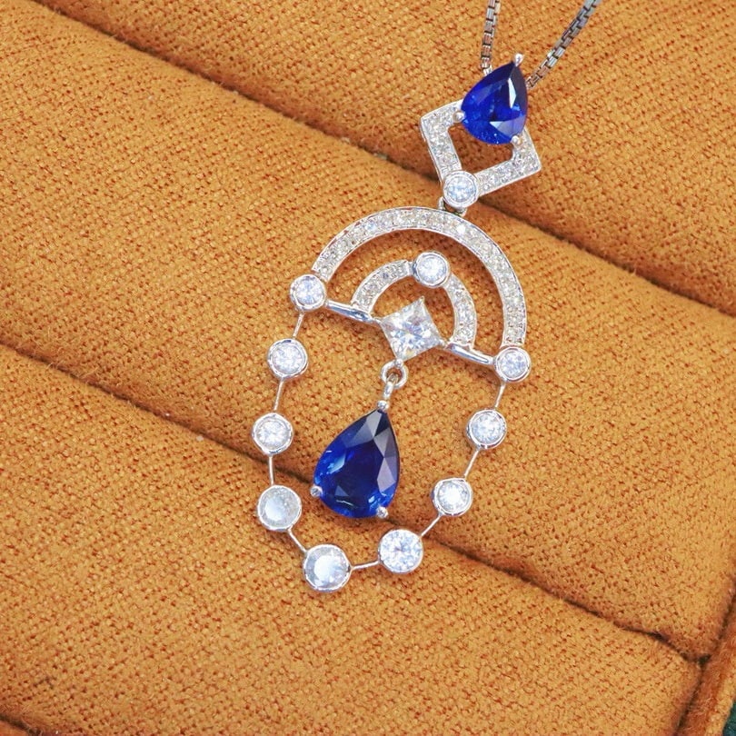 14k Gold 1.53 Ctw Vivid Blue Natural Sapphire & Diamond Pendant( Without Chain ) - 2