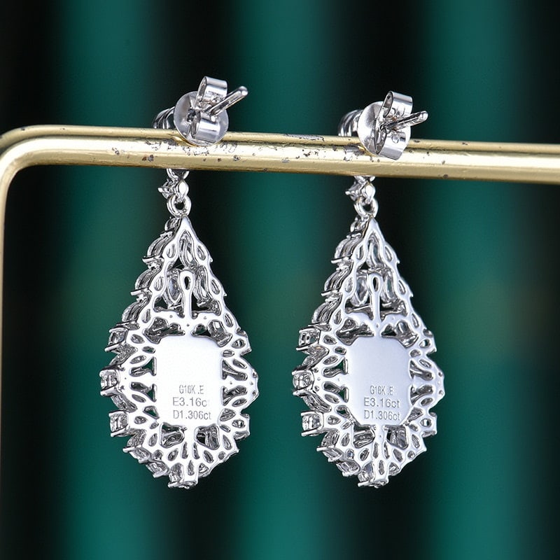 14k Gold 4.46 Ctw Vivid Green Natural Emerald & Diamond Earrings - 5