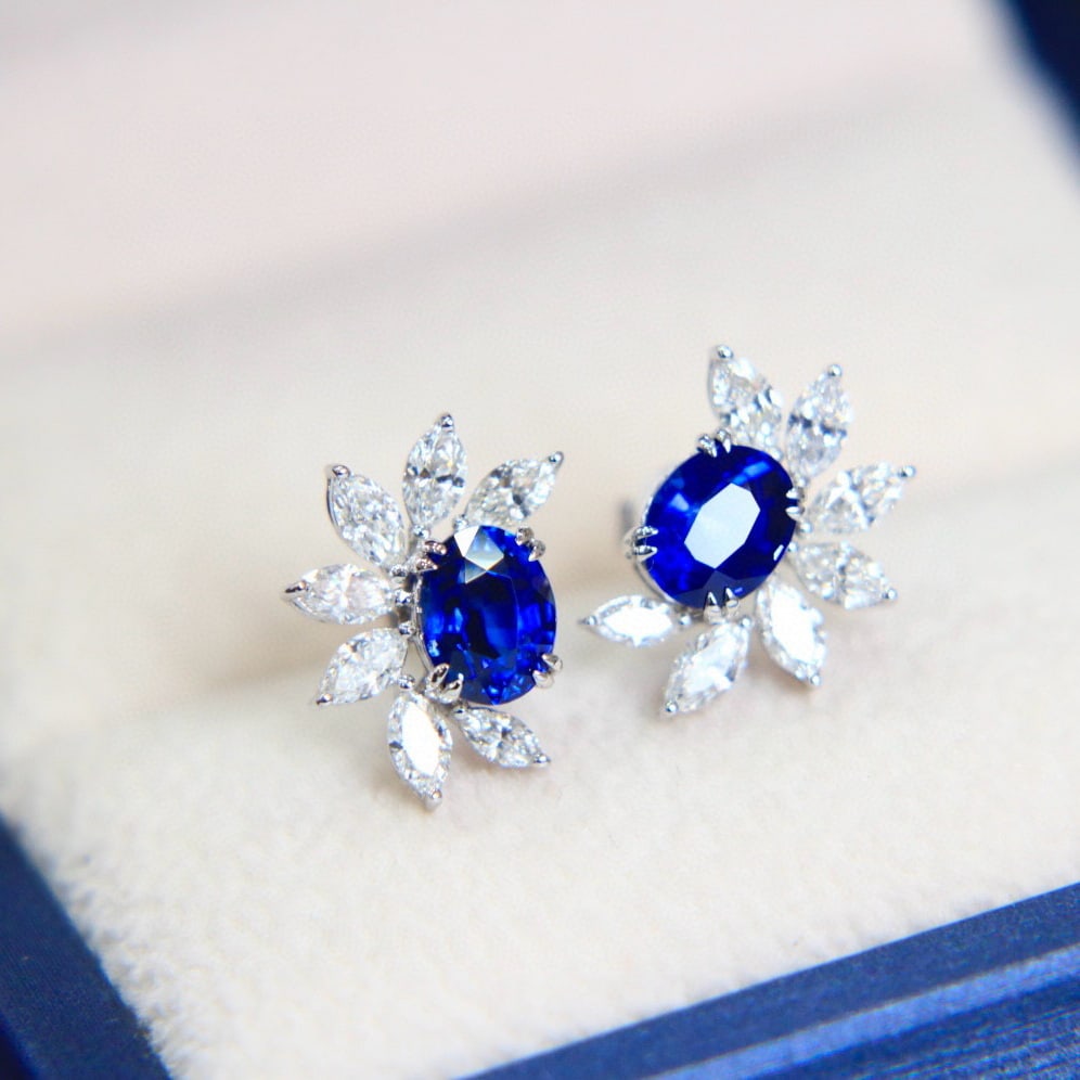 14k Gold 2.98 Ctw Natural Sapphire & Diamond Earrings - 4