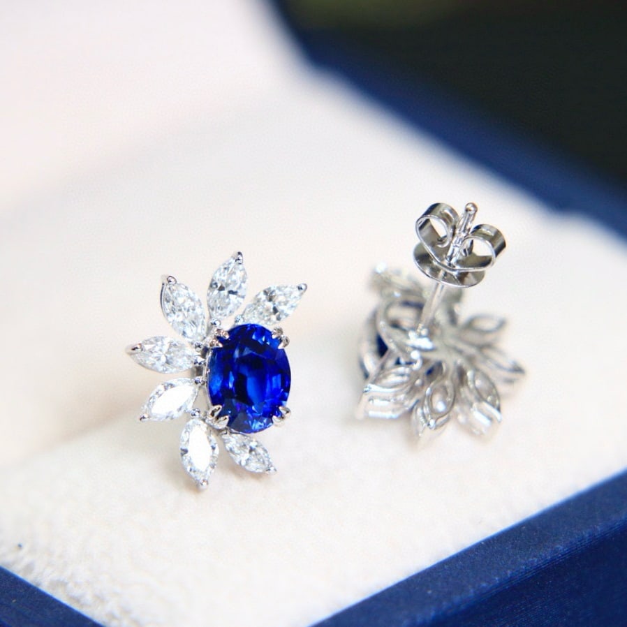 14k Gold 2.98 Ctw Natural Sapphire & Diamond Earrings - 5