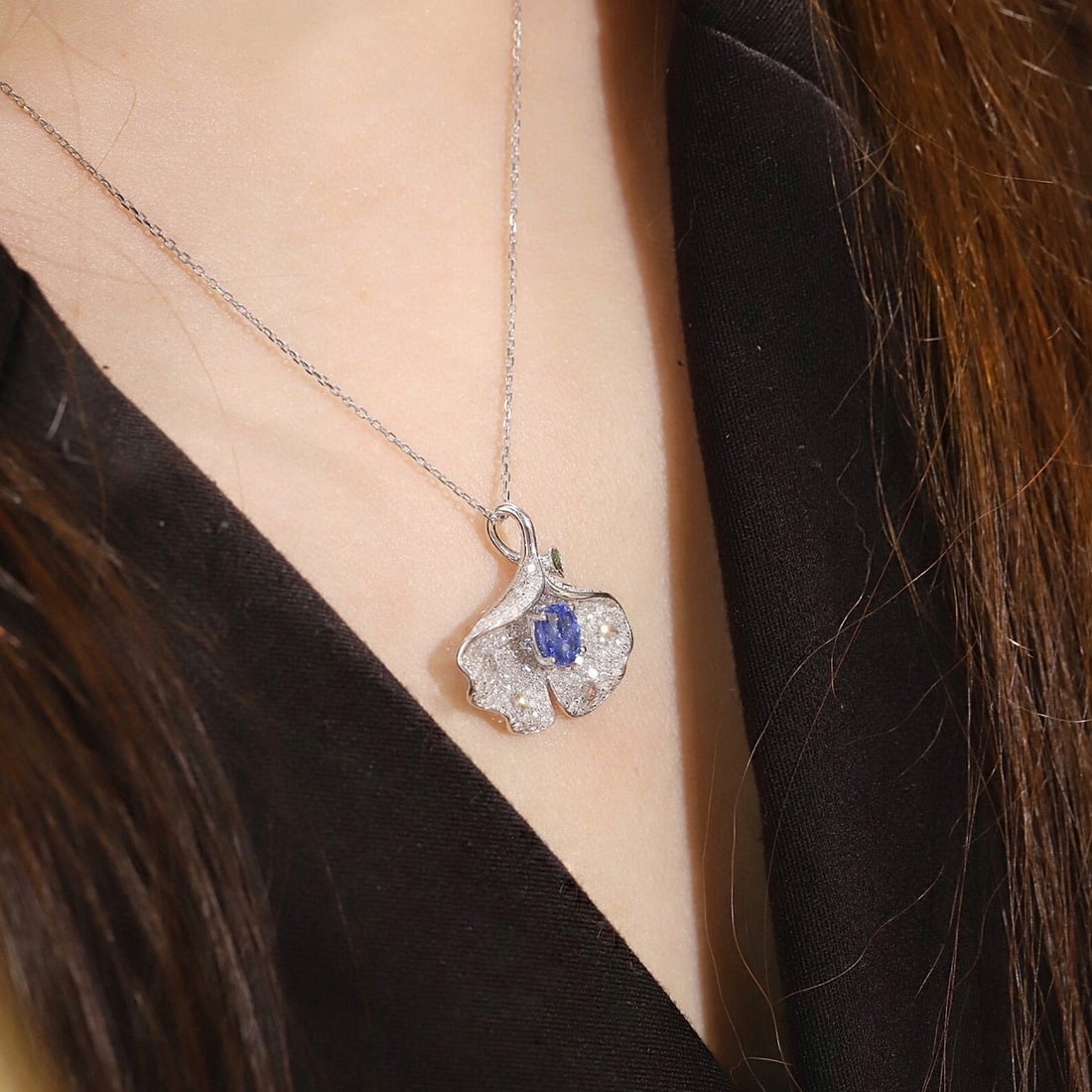 14k Gold 2.49 Ctw Natural Sapphire & Diamond Pendant( Without Chain ) - 7